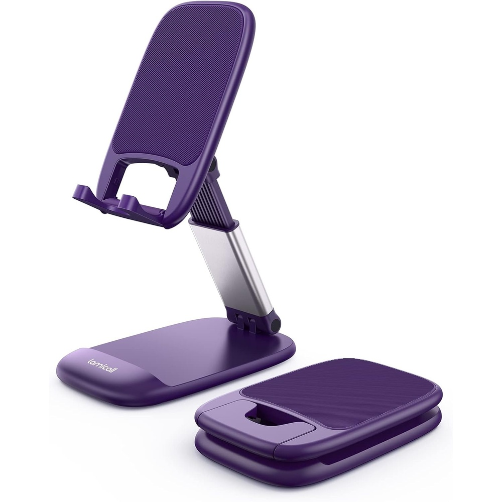 image:imageLamicall Cell Phone Stand for Desk Height Angle Adjustable Phone Holder Foldable Portable for iPhone 17 16 15 14 13 12 11 Pro Max Plus Air Galaxy S25 Office Gift Telephone Accessories BlackDark Purple