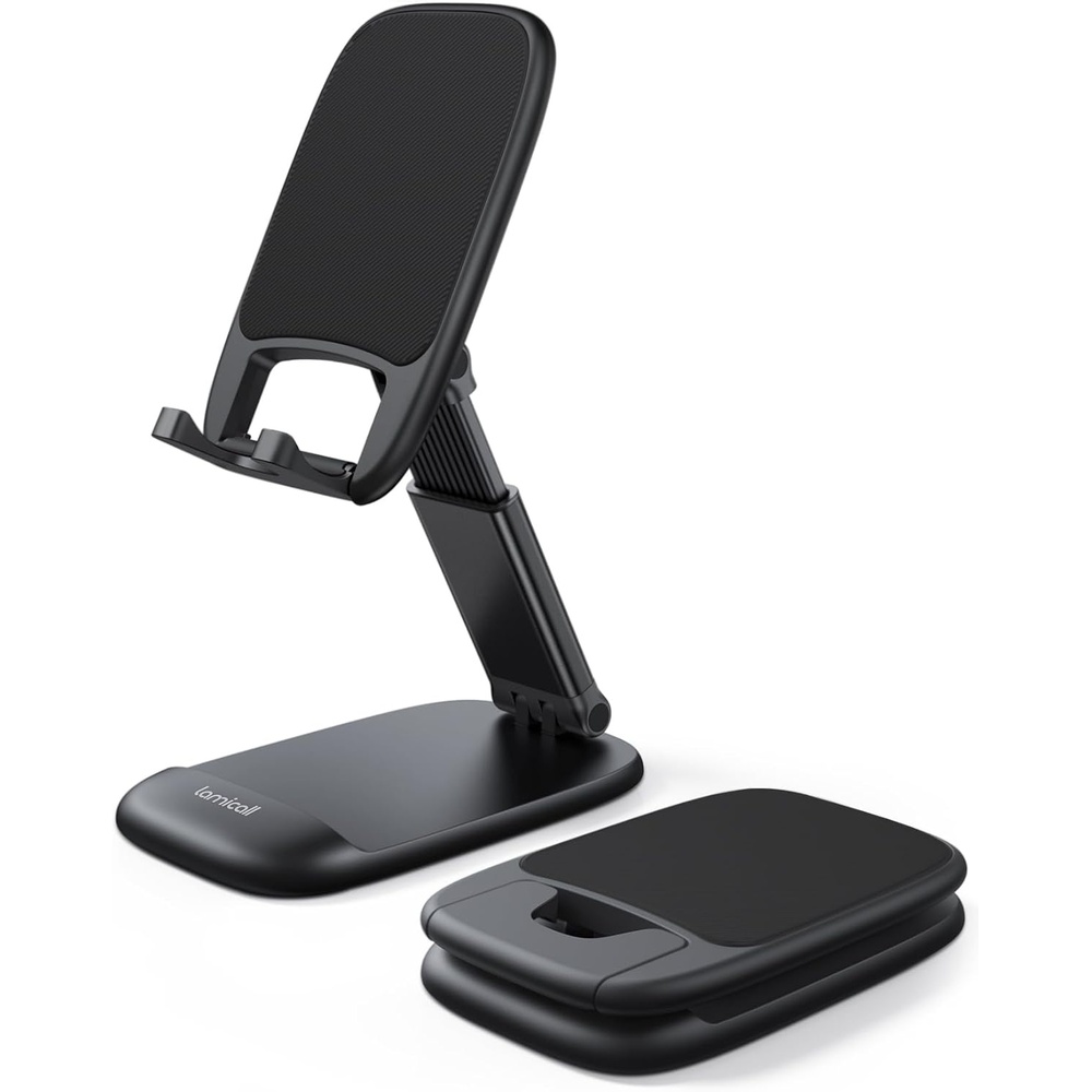 image:imageLamicall Cell Phone Stand for Desk Height Angle Adjustable Phone Holder Foldable Portable for iPhone 17 16 15 14 13 12 11 Pro Max Plus Air Galaxy S25 Office Gift Telephone Accessories Black1Black