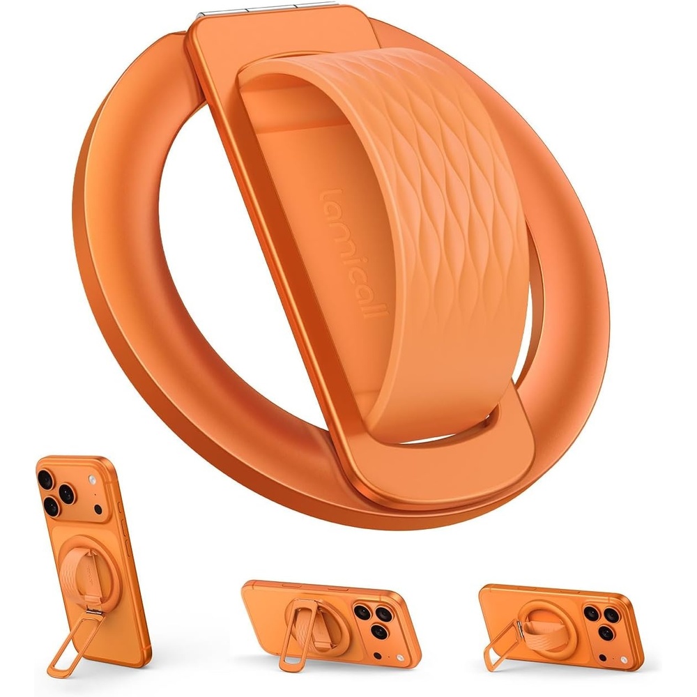 image:imageLamicall Cosmic Orange Silicone Finger Loop Magnetic Phone Grip for MagSafe  Durable Zinc Alloy Stand Kickstand Magnet Cell Phone Ring Holder for iPhone 17 Pro Max All Phones Mag Safe AccessoriesCosmic Orange  Zinc Alloy  Silicone Grip