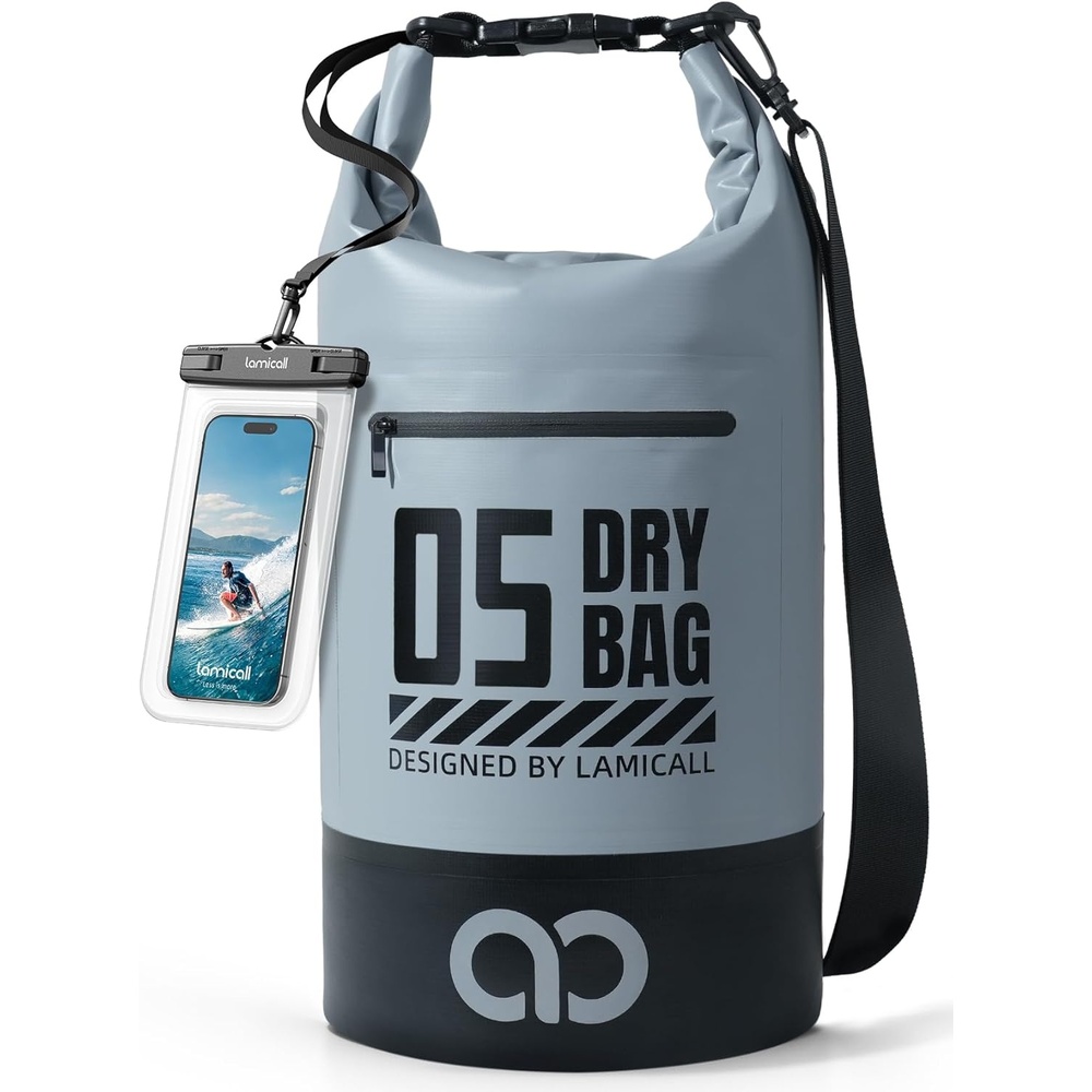 image:imageLamicall Dry Bag Waterproof Backpack with Phone Pouch 5L10L20L30L40L  Durable ScratchResistant Roll Top Storage Drybag for Women Men Boating Kayaking Camping Beach PaddleBoard Bag AccessoriesBlueish Gray