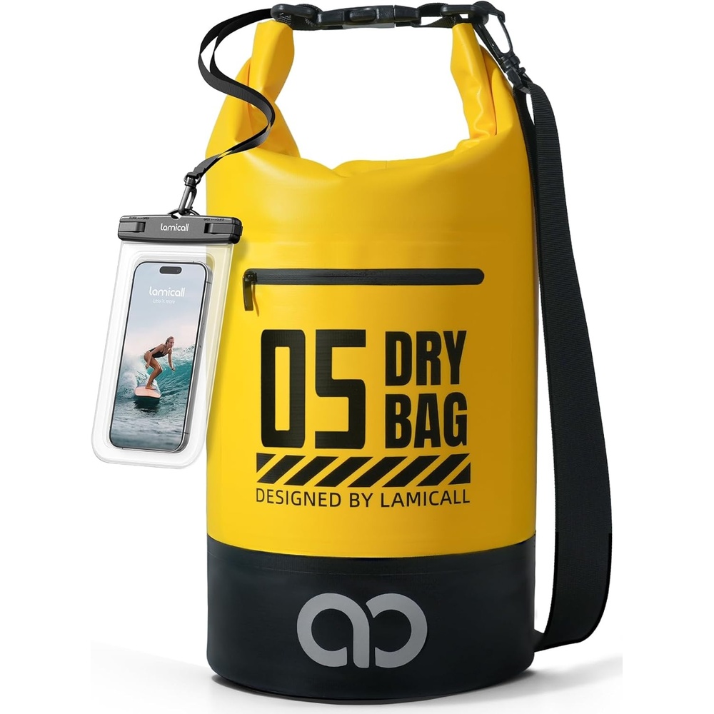image:imageLamicall Dry Bag Waterproof Backpack with Phone Pouch 5L10L20L30L40L Durable ScratchResistant Roll Top Storage Drybag for Women Men Boating Kayaking Camping Beach PaddleBoard Bag AccessoriesLemon Yellow