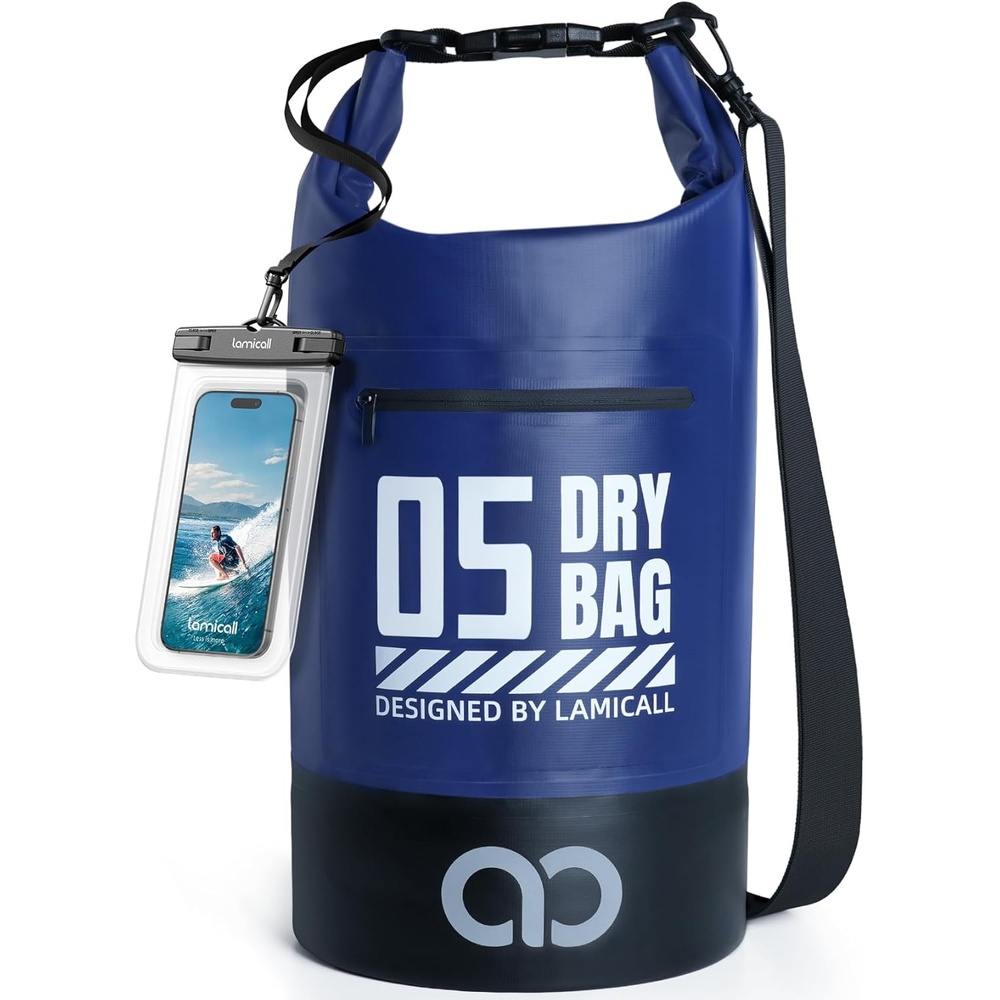 image:imageLamicall Dry Bag Waterproof Backpack with Phone Pouch 5L10L20L30L40L Durable ScratchResistant Roll Top Storage Drybag for Women Men Boating Kayaking Camping Beach PaddleBoard Bag AccessoriesNavy Blue
