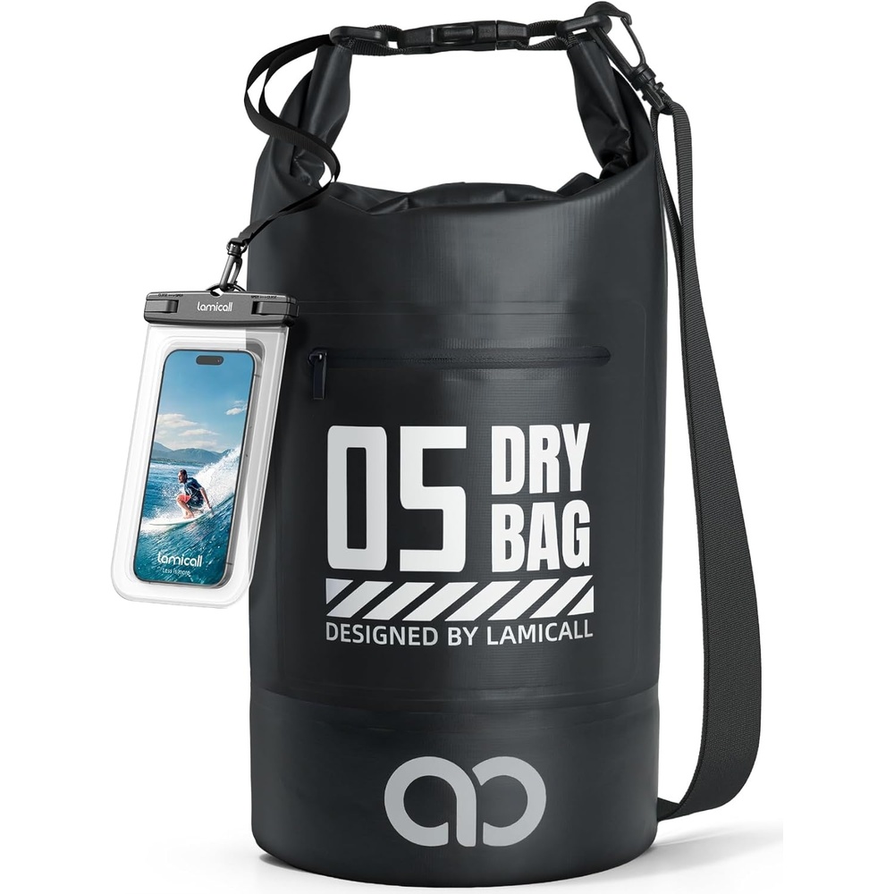 image:imageLamicall Dry Bag Waterproof Backpack with Phone Pouch 5L10L20L30L40L Durable ScratchResistant Roll Top Storage Drybag for Women Men Boating Kayaking Camping Beach PaddleBoard Bag AccessoriesBlack