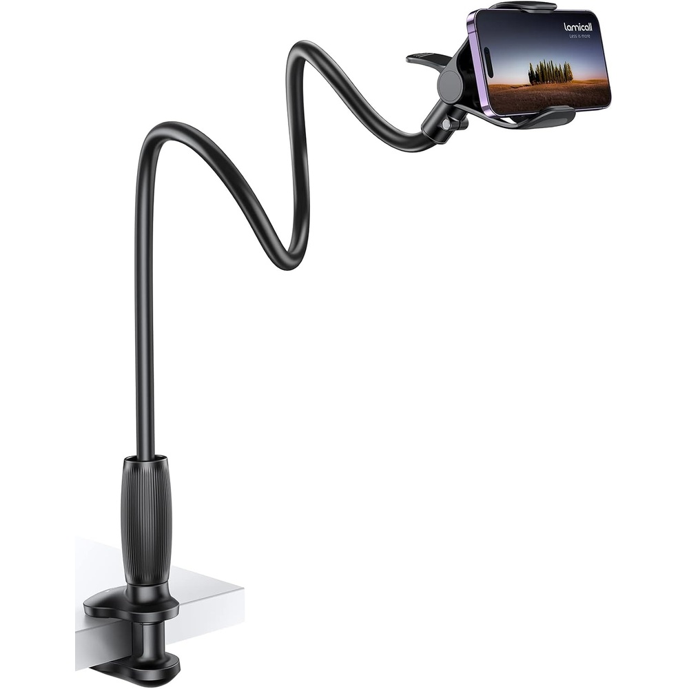 image:imageLamicall Gooseneck Phone Holder for Bed Stable Flexible Arm Stand for Desk Upgraded AlMg Alloy Core Secure Clamp Base 334 Long Arm HandsFree Viewing Bedside amp Desk Use Fits 47 Phones Blackblack
