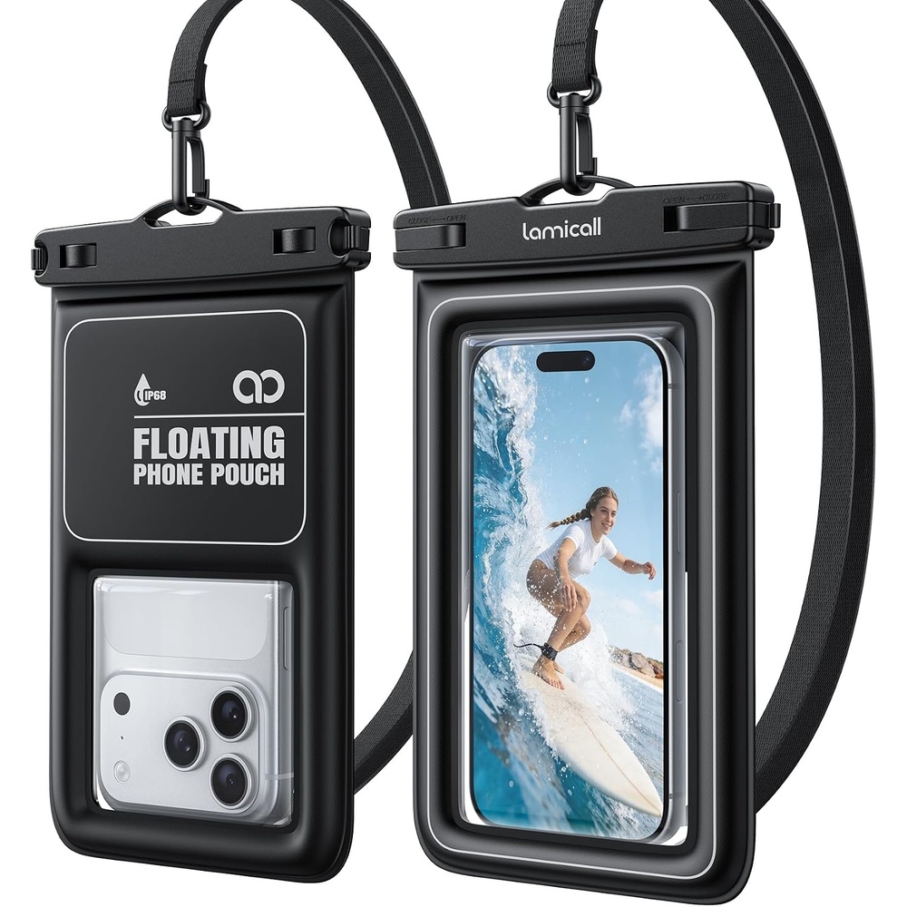 image:imageLamicall IP68 Floating Waterproof Phone Pouch 2 Pack Waterproof Phone Case Water Proof Phone Pouch for iPhone 17 16 15 14 13 Pro Max Galaxy S26 S25 S24 Ultra Beach Cruise Travel Essentials 485AWhite Accent