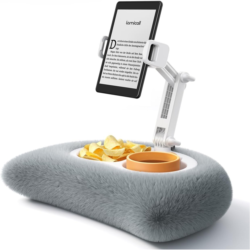 image:imageLamicall Kindle Holder Tablet Pillow Stand Extendable Arm iPad Soft Pad  360 Adjustable Arm Lap Soft Washable Pad Snack Bowl Kindle Accessories Reading in Bed for 4713 iPad Pro Mini Air FireGrey