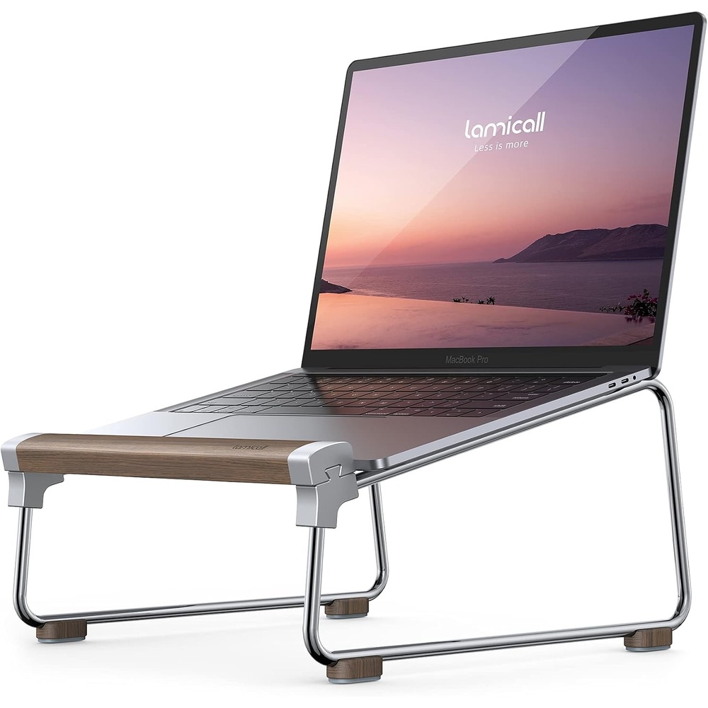 image:imageLamicall Laptop Stand for Desk Aluminum and Walnut Desktop Notebook Stand Holder Ergonomic Laptops Holder for MacBook AirPro Dell Hp Msi Asus Acer Chromebook Surface Pro and 1016 LaptopSliver
