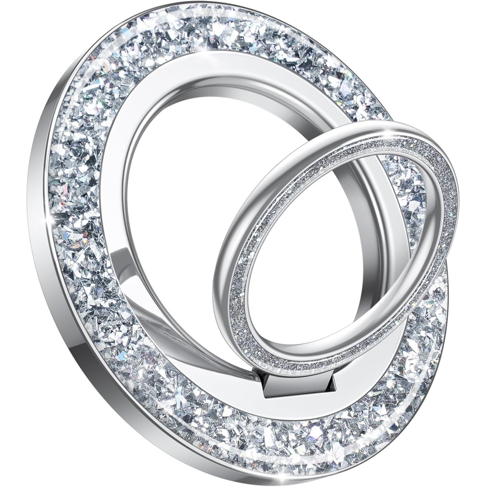 image:imageLamicall Magnetic Phone Ring for MagSafe Super Magnet Glitter Silver Grip  360 Rotating Durable Gear Hinge Stylish Ring Stand for iPhone 17 16 15 Pro Max Air Mag Safe Decor Accessories for MotherPretty Silver