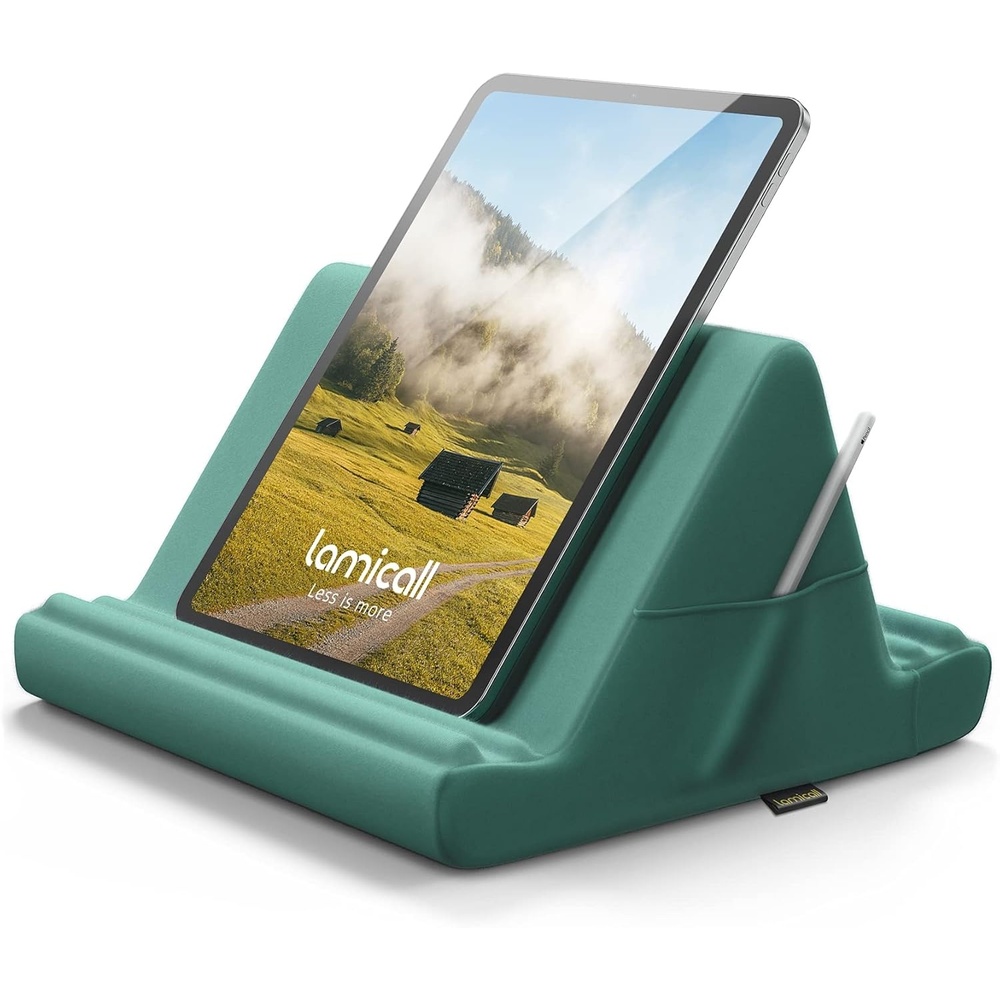 image:imageLamicall Tablet Pillow Holder Stand Tablet Pillow Soft Pad for Lap Tablet Holder for Bed and Desk with Pocket amp 4 Viewing Angles for iPad Pro Air Mini Kindle iPhone 413 Devices BlackGreen