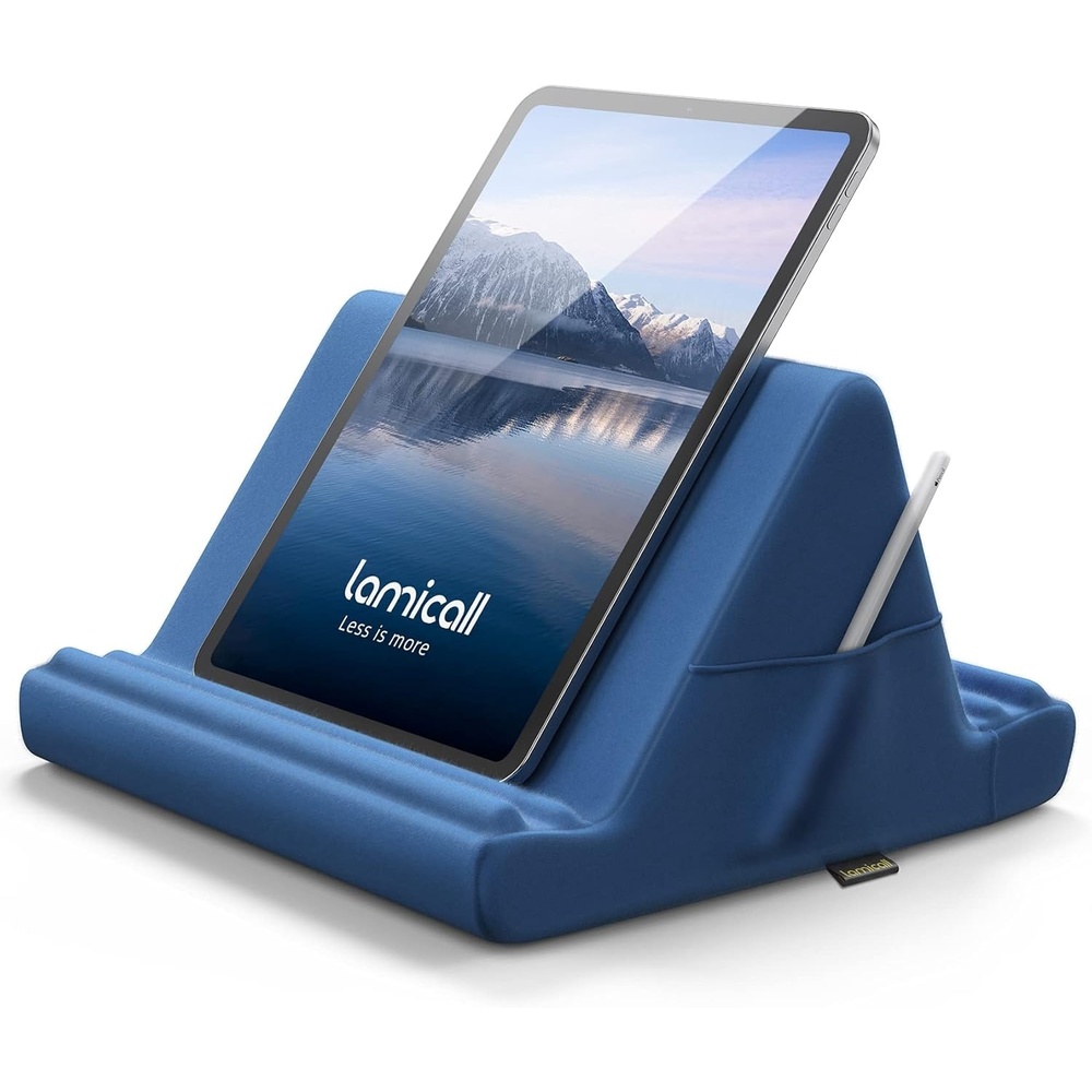 image:imageLamicall Tablet Pillow Holder Stand  Tablet Pillow Soft Pad for Lap  Tablet Holder for Bed and Desk with Pocket amp 4 Viewing Angles for iPad Pro Air Mini Kindle iPhone 413 Devices BlackRoyal Blue