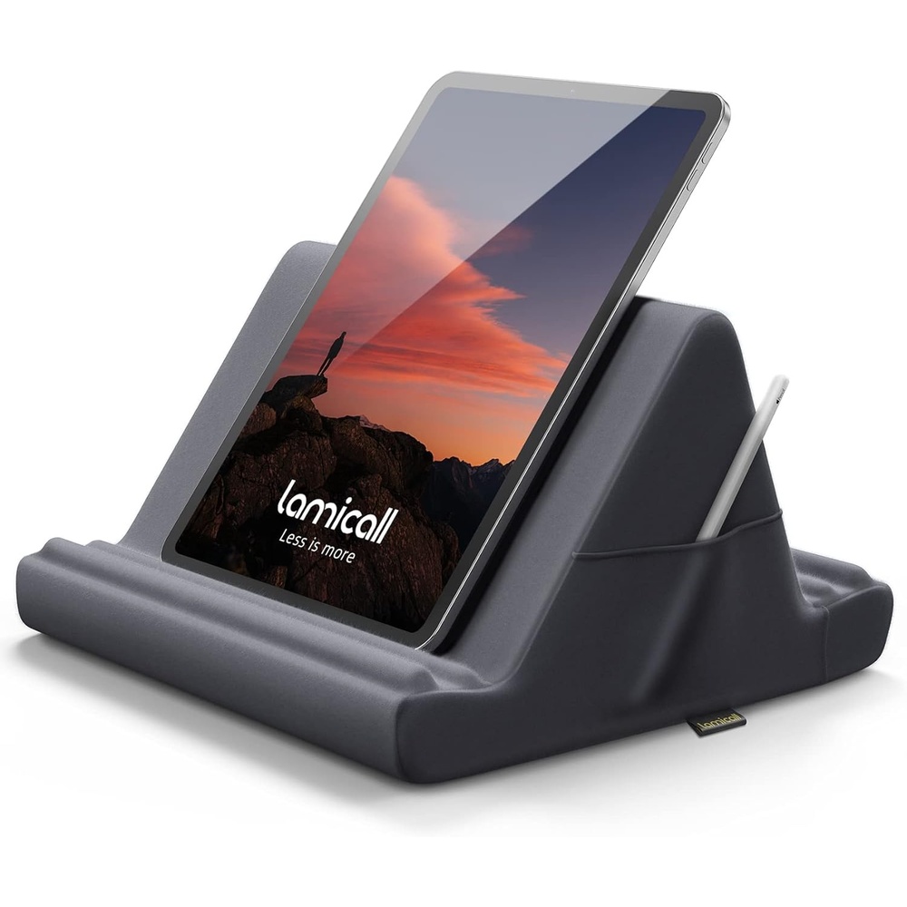 image:imageLamicall Tablet Pillow Holder Stand Tablet Pillow Soft Pad for Lap Tablet Holder for Bed and Desk with Pocket amp 4 Viewing Angles for iPad Pro Air Mini Kindle iPhone 413 Devices BlackGray
