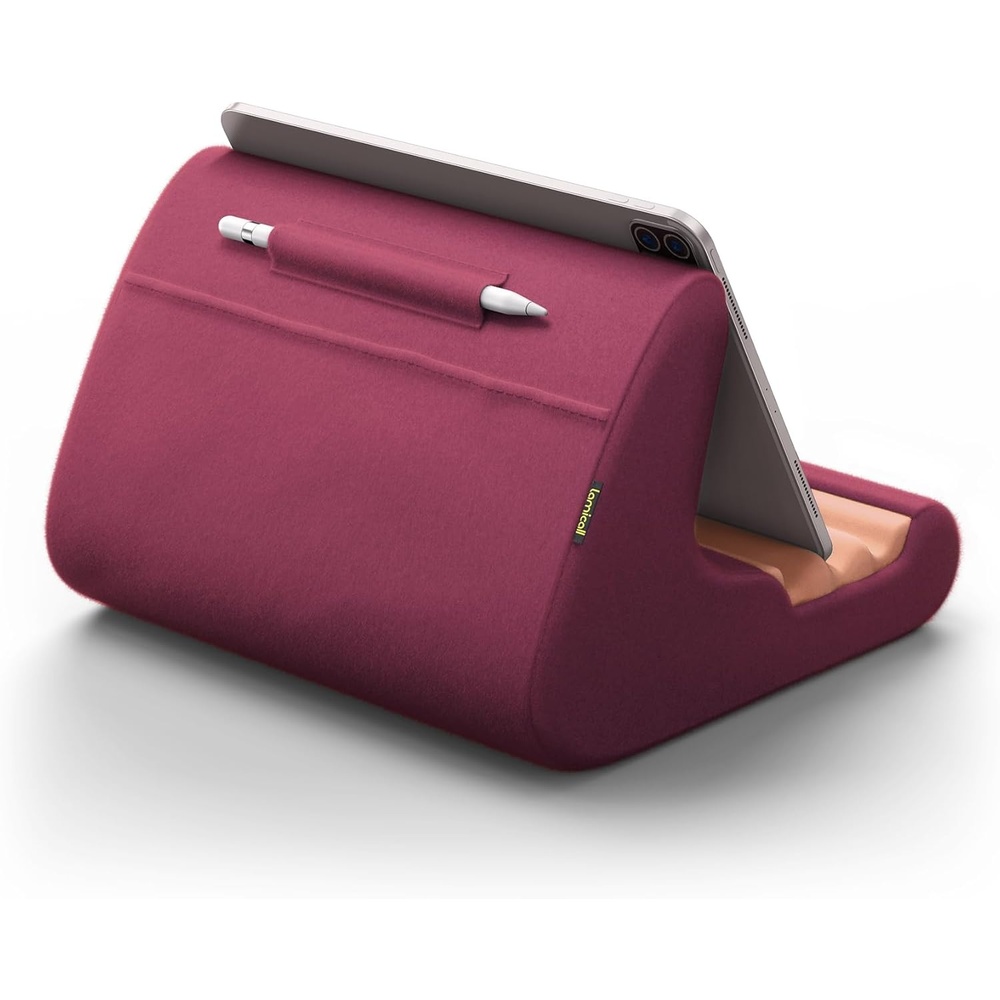 image:imageLamicall Tablet Stand Pillow Holder  Tablet Pillow Soft Pad for Bed  Tablet Lap Stand with Stylus Mount amp Pocket for iPad Pro 129 Air Mini Kindle Galaxy Tab and 413 Devices GrayDark Red