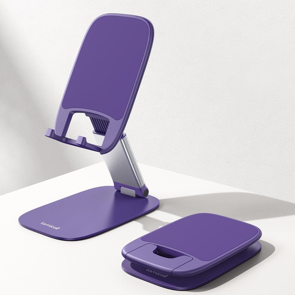 image:imageLamicall UltraThin Phone Holder for Desk Purple Office Desk Accessories Dark Purple Desk Office Supplies Decor Desktop Cellphone Stand Office Must Have for iPhone 17 16 Pro Max Gifts for WomenPurple