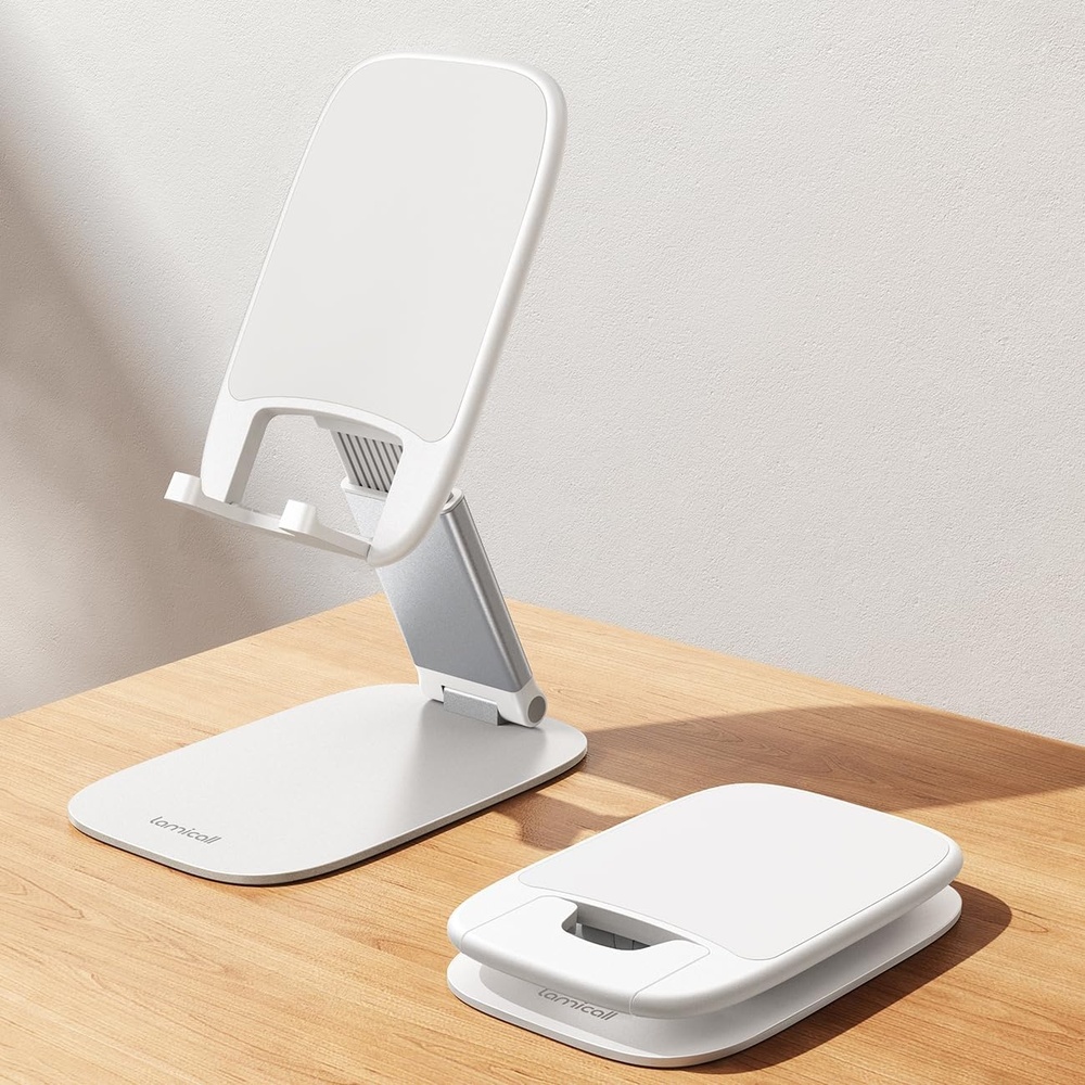 image:imageLamicall UltraThin Phone Holder for Desk Purple Office Desk Accessories Dark Purple Desk Office Supplies Decor Desktop Cellphone Stand Office Must Have for iPhone 17 16 Pro Max Gifts for WomenBWhite
