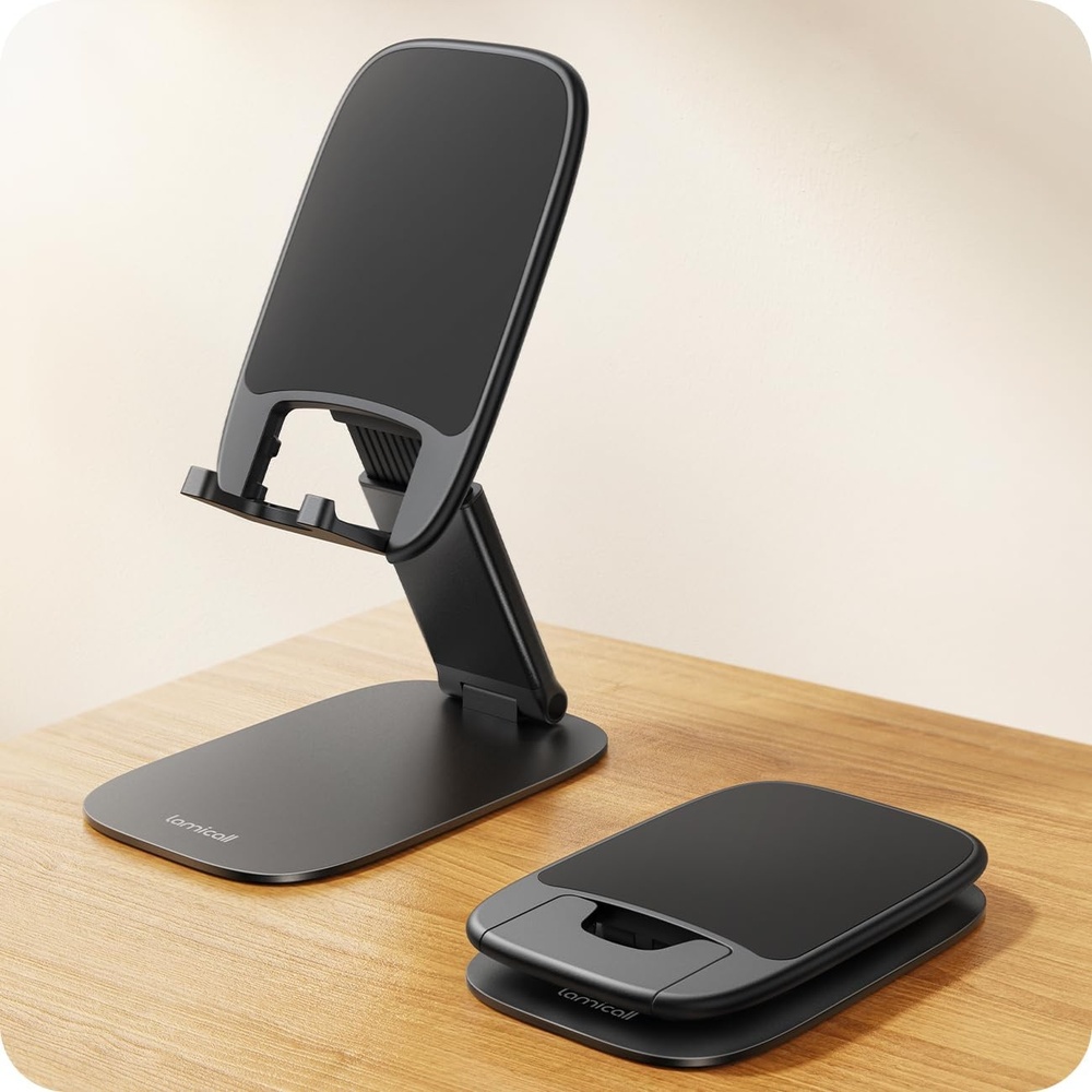image:imageLamicall UltraThin Phone Holder for Desk Purple Office Desk Accessories Dark Purple Desk Office Supplies Decor Desktop Cellphone Stand Office Must Have for iPhone 17 16 Pro Max Gifts for WomenABlack
