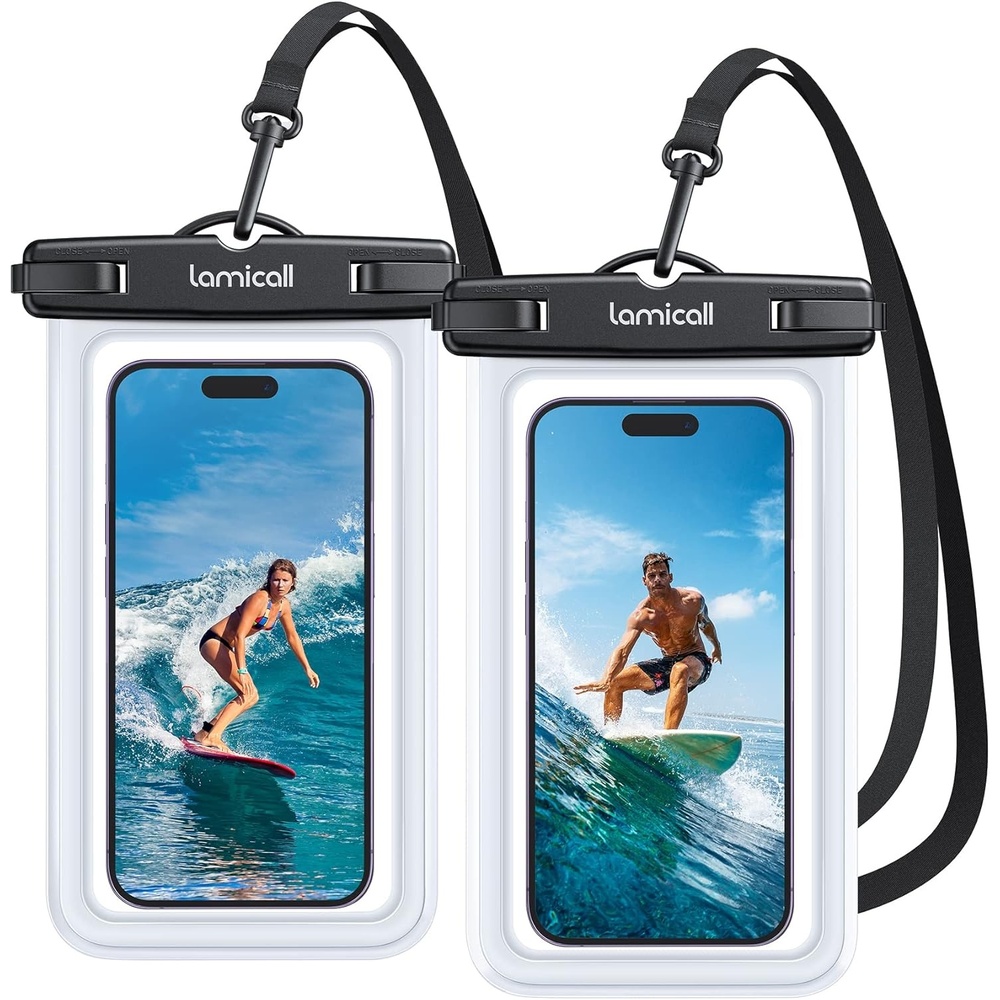 image:imageLamicall Waterproof Phone Pouch 2 Pack IPX8 Water Proof Cell Phone Case  Beach amp Cruise Essentials Touch Screen Dry Bag for iPhone 17 16 15 14 13 12 11 Pro Max Plus Galaxy S25 for 7 with CaseTransparent  Transparent