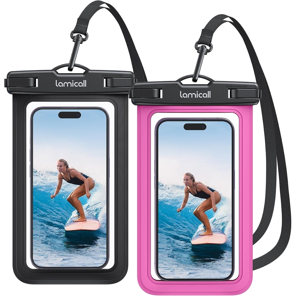 image:imageLamicall Waterproof Phone Pouch 2 Pack IPX8 Water Proof Cell Phone Case Beach amp Cruise Essentials Touch Screen Dry Bag for iPhone 17 16 15 14 13 12 11 Pro Max Plus Galaxy S25 for 7 with CaseBlack Bright Red