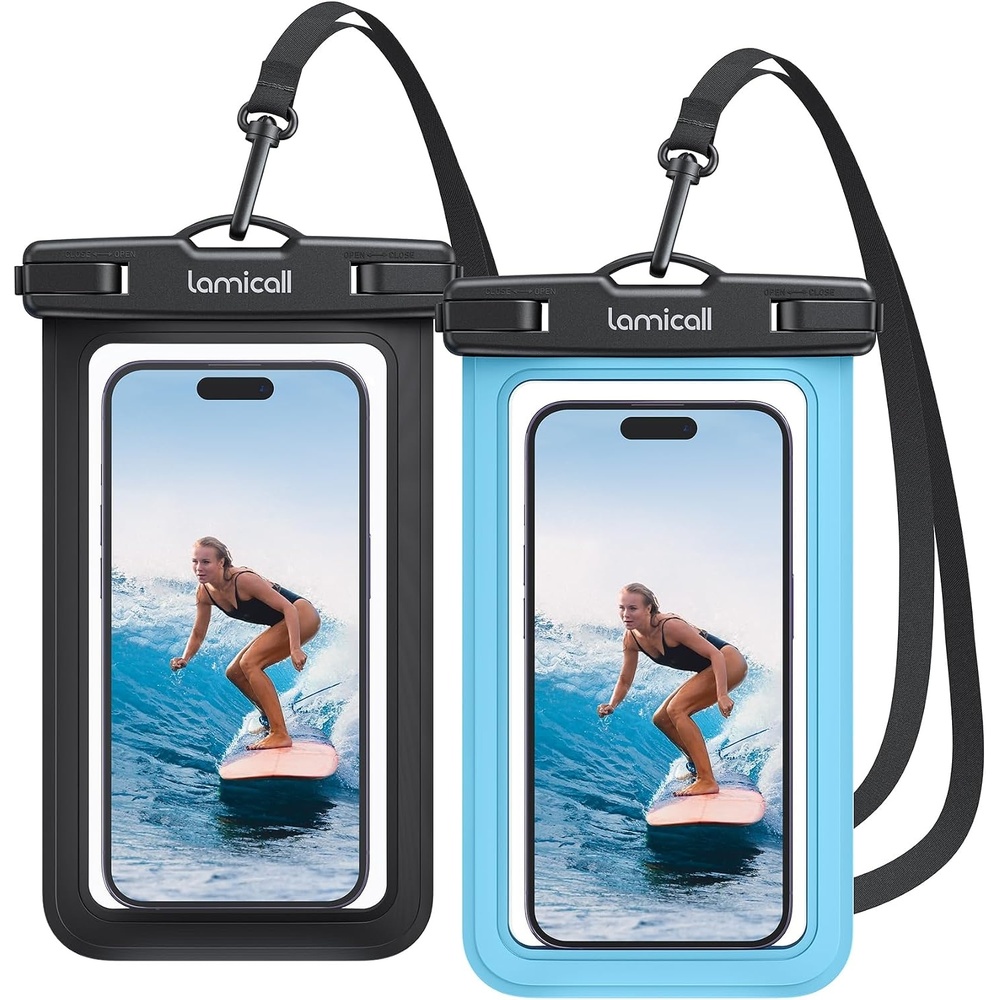 image:imageLamicall Waterproof Phone Pouch 2 Pack IPX8 Water Proof Cell Phone Case Beach amp Cruise Essentials Touch Screen Dry Bag for iPhone 17 16 15 14 13 12 11 Pro Max Plus Galaxy S25 for 7 with CaseBlack Blue