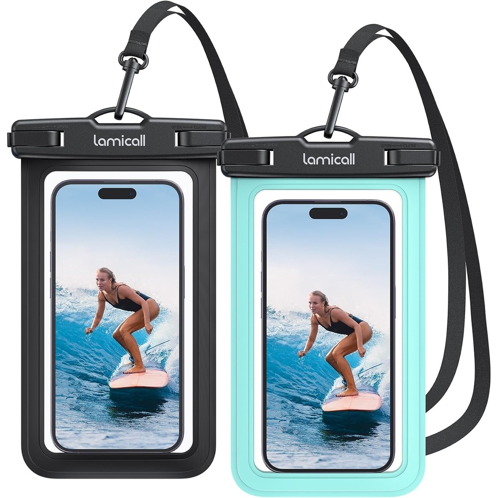 image:imageLamicall Waterproof Phone Pouch 2 Pack IPX8 Water Proof Cell Phone Case Beach amp Cruise Essentials Touch Screen Dry Bag for iPhone 17 16 15 14 13 12 11 Pro Max Plus Galaxy S25 for 7 with CaseBlack Green