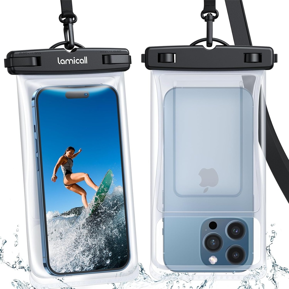 image:imageLamicall Waterproof Phone Pouch 2 Pack IPX8 Water Proof Cell Phone Case Beach amp Cruise Essentials Touch Screen Dry Bag for iPhone 17 16 15 14 13 12 11 Pro Max Plus Galaxy S25 for 7 with CaseFloat White7
