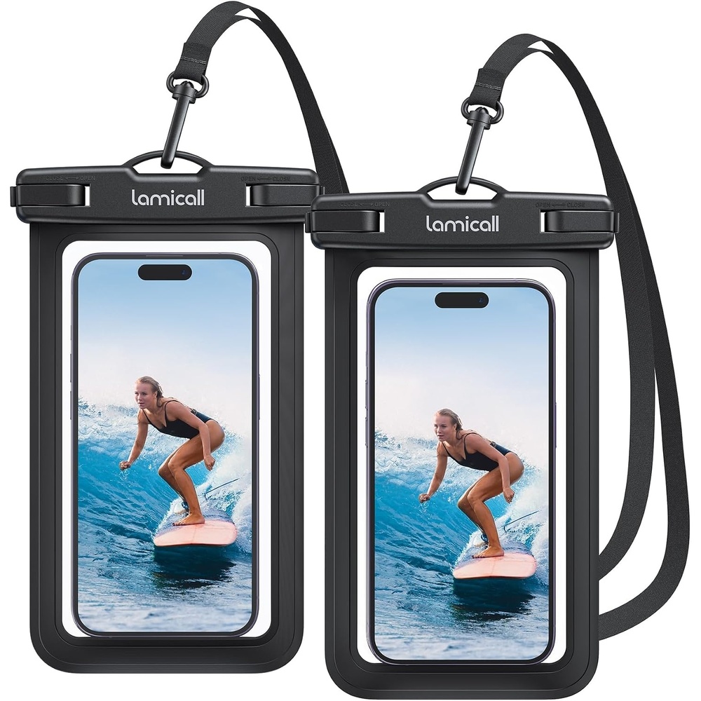 image:imageLamicall Waterproof Phone Pouch 2 Pack IPX8 Water Proof Cell Phone Case Beach amp Cruise Essentials Touch Screen Dry Bag for iPhone 17 16 15 14 13 12 11 Pro Max Plus Galaxy S25 for 7 with CaseBlack Black