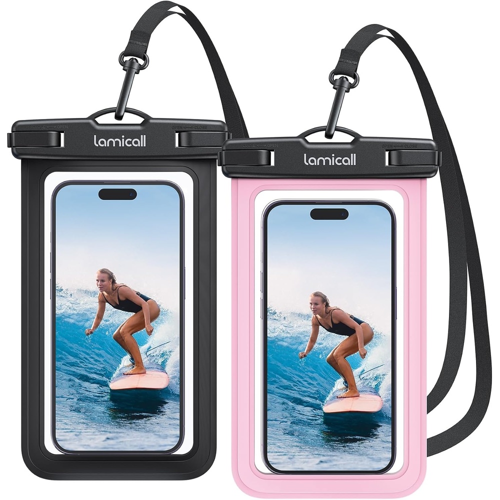 image:imageLamicall Waterproof Phone Pouch 2 Pack IPX8 Water Proof Cell Phone Case Beach amp Cruise Essentials Touch Screen Dry Bag for iPhone 17 16 15 14 13 12 11 Pro Max Plus Galaxy S25 for 7 with CaseBlack Pink