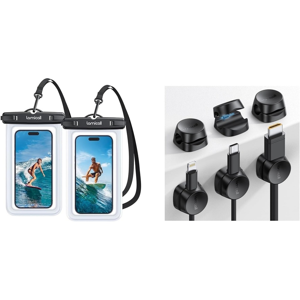 image:imageLamicall Waterproof Phone Pouch Case 1s Lock Spring Cable Clips Organizer