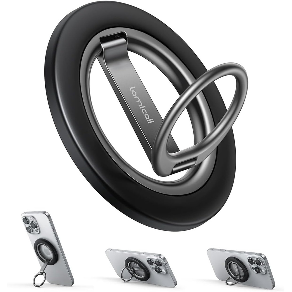 image:imageLamicall for MagSafe Magnetic Phone Ring Grip 360 Rotation Stand Holder Super Magnet Finger Grip Holder Kickstand for iPhone 17 16 15 14 13 12 Pro Max Air Androids Cellphone Mag Safe AccessoriesMisty Black