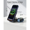 Lamicall 15W Qi2 Palm-Sized 3-in-1 Foldable Charging Station for MagSafe | Travel-Ready Wireless Charging Stand for iPhone 17 – 12 Series, AirPods, Apple Watch Ultra, Stay-Cool Design(Non-Battery)(Black)