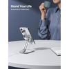Lamicall Aluminum Cell Phone Stand, Adjustable Desk Phone Holder for iPhone | Adjustable Viewing Angle, Stable Anti-Slip Base, Case Friendly for iPhone 17 16 15 14 Pro Max, Office Desk Essential, Silver(Light Silver – Stand for 15W Old Charger)