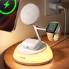 Lamicall 4-in-1 Qi2 Certified Wireless Charging Station for Magsafe, [LED Night Light] 15W Fast Magnetic Charger Stand Gifts, Compatible for iPhone 17 16 15 14 13 Series, Watch, Air pods, 30W Adapter(Middle)