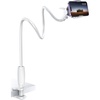 Lamicall Gooseneck Phone Holder for Bed, Stable Flexible Arm Stand for Desk | Upgraded Al-Mg Alloy Core, Secure Clamp Base, 33.4″ Long Arm, Hands-Free Viewing, Bedside & Desk Use, Fits 4-7″ Phones, Black(Snow White)