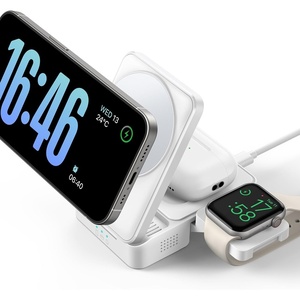 Lamicall 3-in-1 Foldable Charging Station for Apple MagSafe | Palm-Sized Travel-Ready, Wireless Charging Stand for iPhone 17/16/15/14/13/12 Series, Apple Watch & AirPods, Stay-Cool Design(Snow White – Adapter)