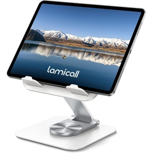 Lamicall Adjustable iPad Stand for Desk, Ultra-Slim Foldable, 360° Rotation | [Foldable Ultra-Slim][ 360°Rotation Base] Heavy-Duty Tablet Holder Stand for 4.7-13″ iPad Pro Air Mini E-Reader Kindle Tabs(White)