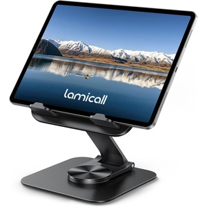 Lamicall Adjustable iPad Stand for Desk, Ultra-Slim Foldable, 360° Rotation | [Foldable Ultra-Slim][ 360°Rotation Base] Heavy-Duty Tablet Holder Stand for 4.7-13″ iPad Pro Air Mini E-Reader Kindle Tabs(Black)