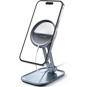 Lamicall Aluminum Cell Phone Stand, Adjustable Desk Phone Holder for iPhone | Adjustable Viewing Angle, Stable Anti-Slip Base, Case Friendly for iPhone 17 16 15 14 Pro Max, Office Desk Essential, Silver(Grey – Stand for 15W Old Charger)