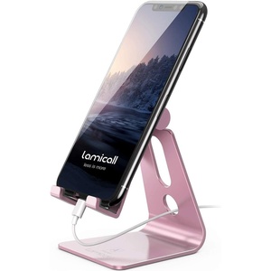 Lamicall Aluminum Cell Phone Stand, Adjustable Desk Phone Holder for iPhone | Adjustable Viewing Angle, Stable Anti-Slip Base, Case Friendly for iPhone 17 16 15 14 Pro Max, Office Desk Essential, Black(rose gold)