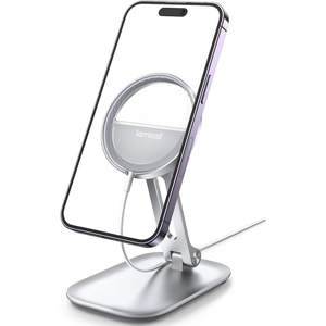Lamicall Aluminum Cell Phone Stand, Adjustable Desk Phone Holder for iPhone | Adjustable Viewing Angle, Stable Anti-Slip Base, Case Friendly for iPhone 17 16 15 14 Pro Max, Office Desk Essential, Black(Light Silver – Stand for 15W Old Charger)