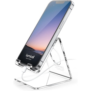 Lamicall Clear Acrylic Cell Phone Stand, Office Desk Decor Accessories | Office Cubicle Decor, Accessories & Workspace Organizers for Women, Teacher Desk Essentials, Cute Work From Home Supplies(clear)