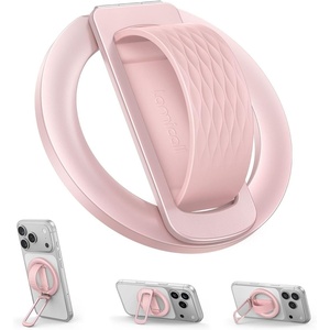 Lamicall Cosmic Orange Silicone Finger Loop Magnetic Phone Grip for MagSafe | Durable Zinc Alloy Stand Kickstand, Magnet Cell Phone Ring Holder for iPhone 17 Pro Max, All Phones, Mag Safe Accessories(Soft Pink – Zinc Alloy – Silicone Grip)