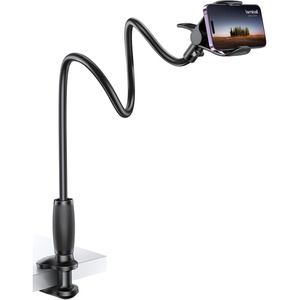 Lamicall Gooseneck Phone Holder for Bed, Stable Flexible Arm Stand for Desk | Upgraded Al-Mg Alloy Core, Secure Clamp Base, 33.4″ Long Arm, Hands-Free Viewing, Bedside & Desk Use, Fits 4-7″ Phones, Black(black)