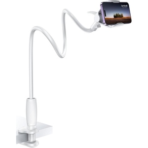 Lamicall Gooseneck Phone Holder for Bed, Stable Flexible Arm Stand for Desk | Upgraded Al-Mg Alloy Core, Secure Clamp Base, 33.4″ Long Arm, Hands-Free Viewing, Bedside & Desk Use, Fits 4-7″ Phones, Black(Snow White)