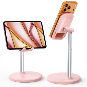 Lamicall Pink Vanity Decor, Rose Gold Phone Stand Holder for Desk | Cute Pink Desk Decor for Women & Girls, Dorm Room Essential, Adjustable Phone Stand Fits iPhone iPad Tablet(C-Pink)