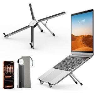Lamicall Portable Laptop Stand for Desk & Travel 0.47in Ultra-Slim 10-15.6″ | Foldable Aluminum Laptop Riser, Adjustable Computer Holder for Office Library Cafe fit MacBook Neo Air HP Dell Lenovo – Black(NEW Upgraded – Silver)