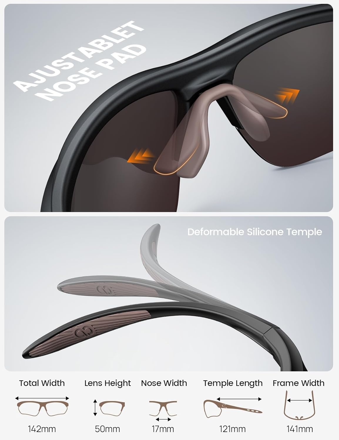 image:imageLamicall 22g Polarized Sports Sunglasses for Men Women UV400 Protection Sun Glasses for Running Cycling Baseball DrivingBlack Framebrown Lens