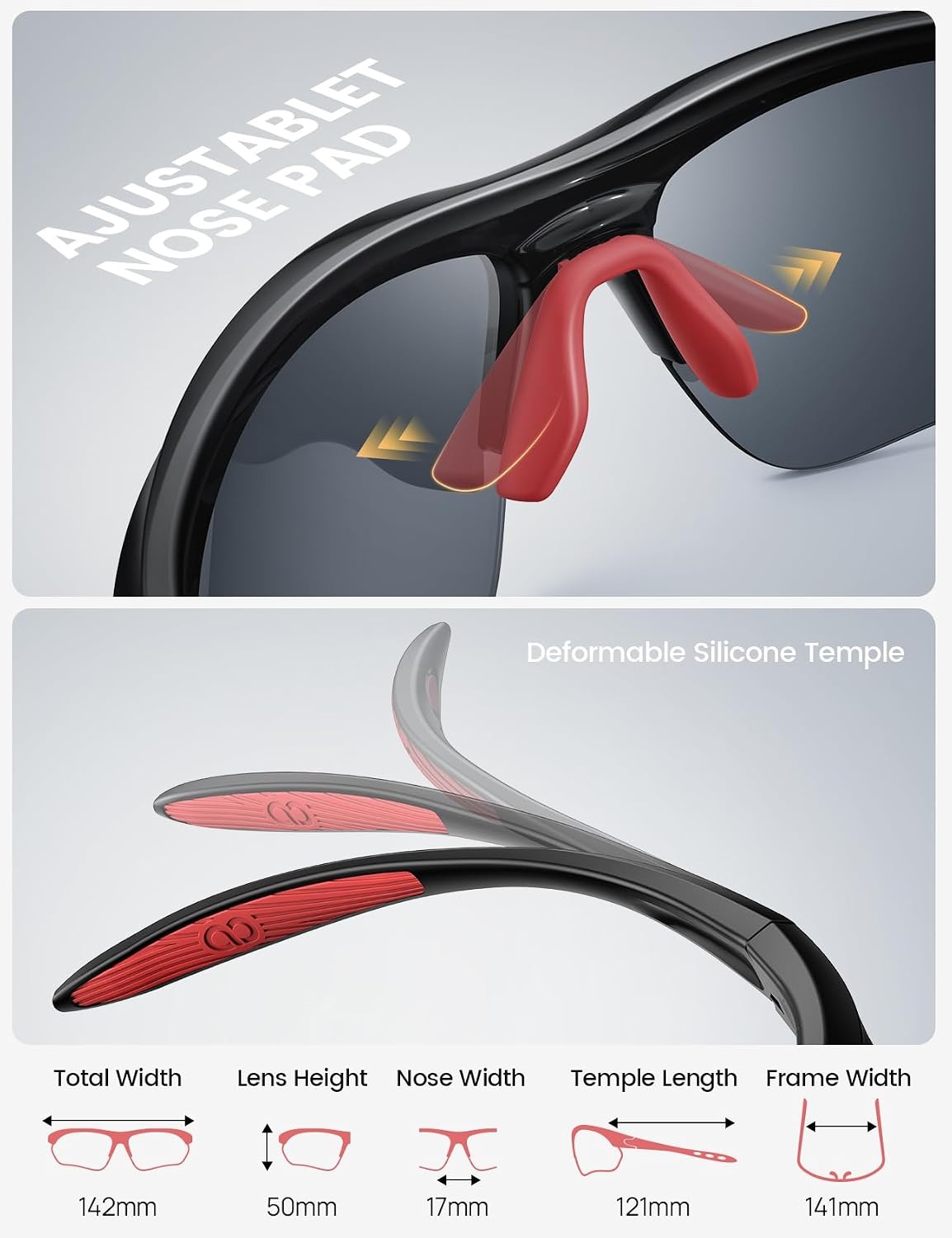 image:imageLamicall 22g Polarized Sports Sunglasses for Men Women UV400 Protection Sun Glasses for Running Cycling Baseball DrivingBlack Framered Lens