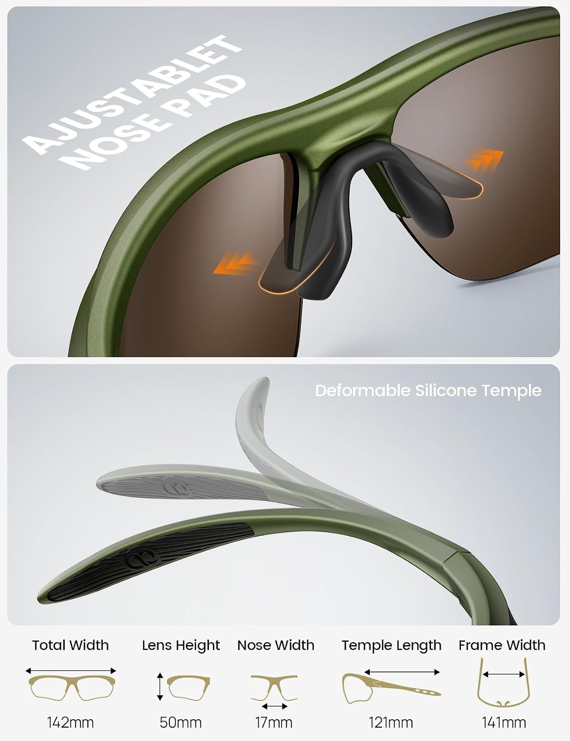 image:imageLamicall 22g Polarized Sports Sunglasses for Men Women UV400 Protection Sun Glasses for Running Cycling Baseball DrivingGreen Framegold Lens