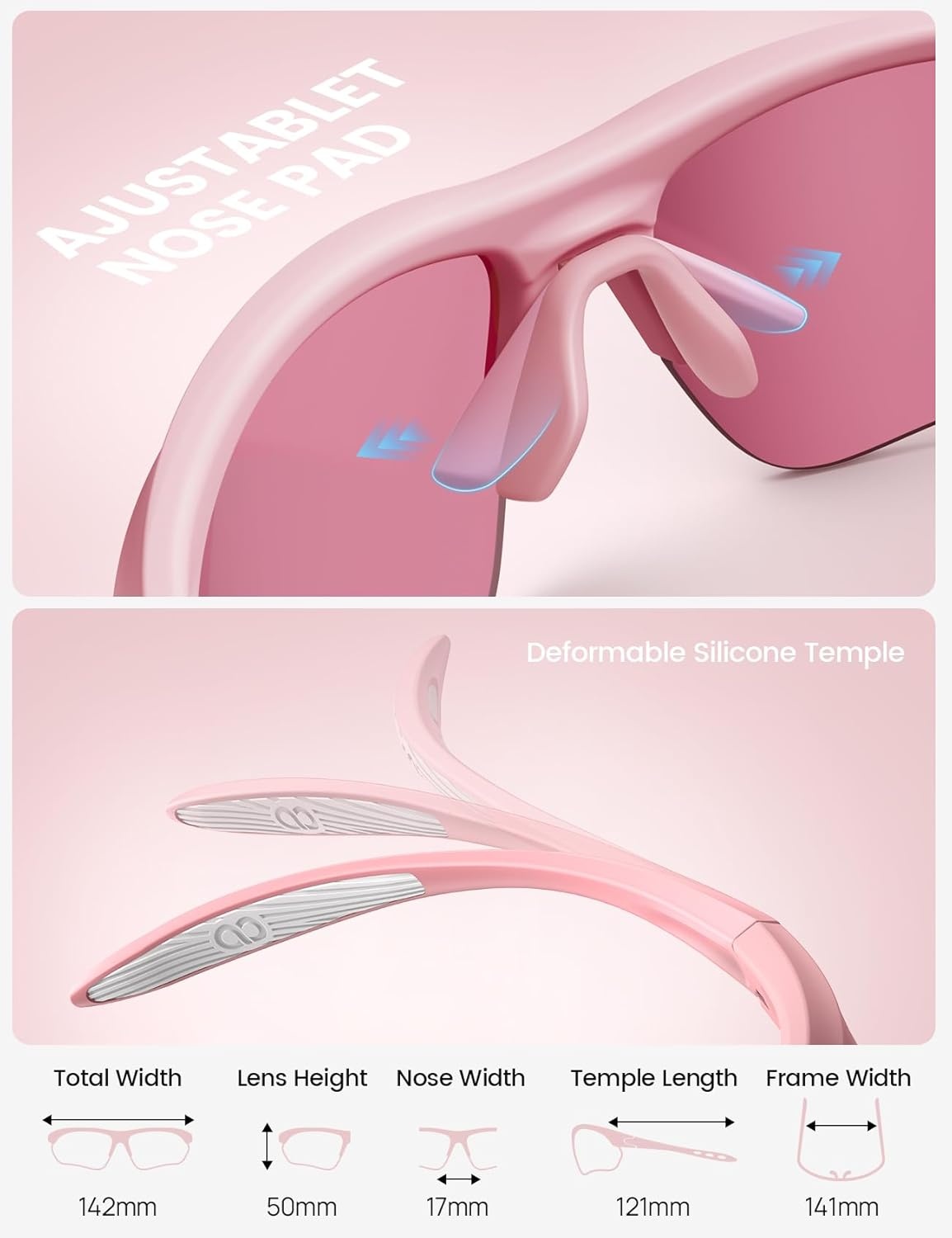 image:imageLamicall 22g Polarized Sports Sunglasses for Men Women UV400 Protection Sun Glasses for Running Cycling Baseball DrivingPink Framepink Lens