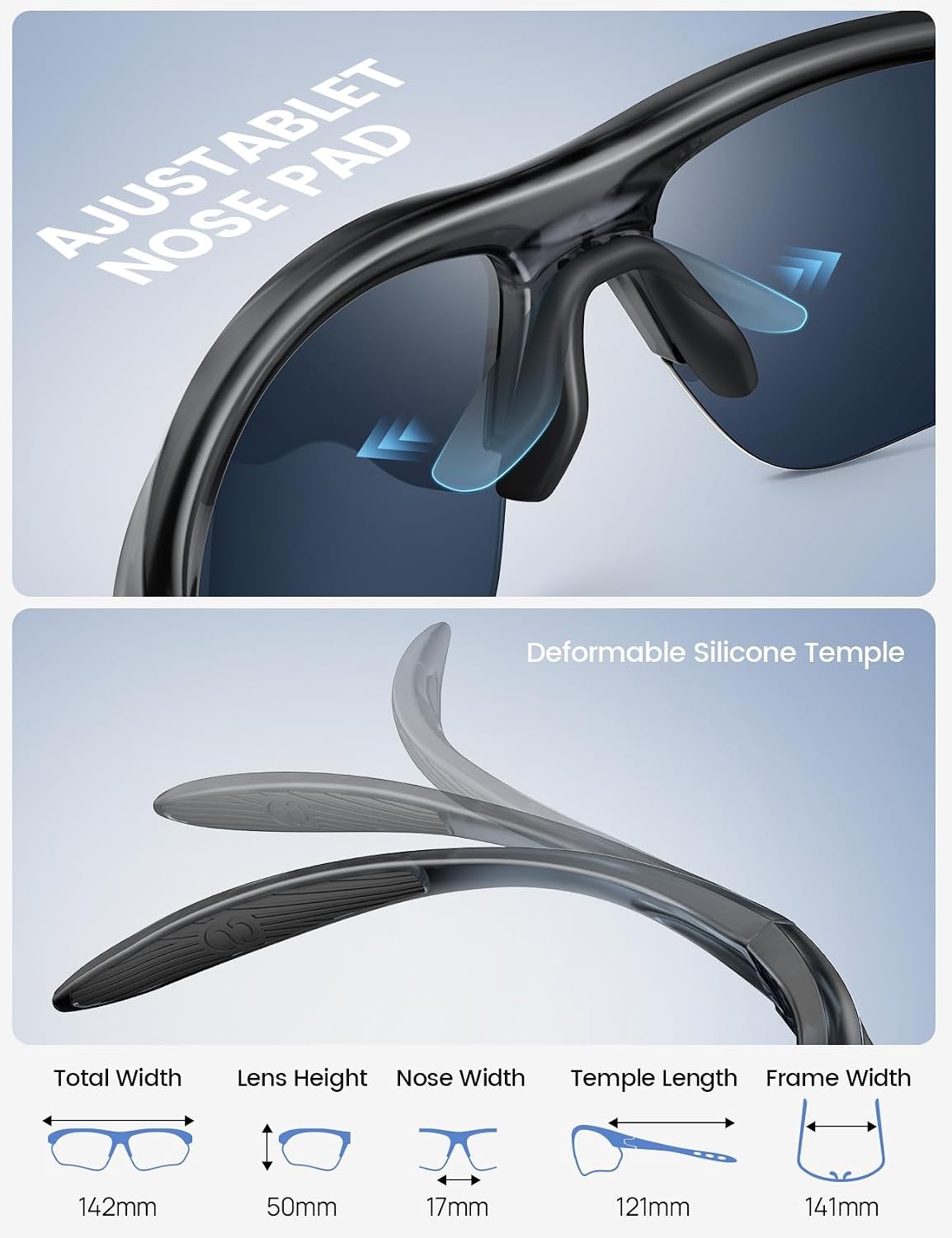 image:imageLamicall 22g Polarized Sports Sunglasses for Men Women UV400 Protection Sun Glasses for Running Cycling Baseball DrivingTransparent Gray Frameblue Lens