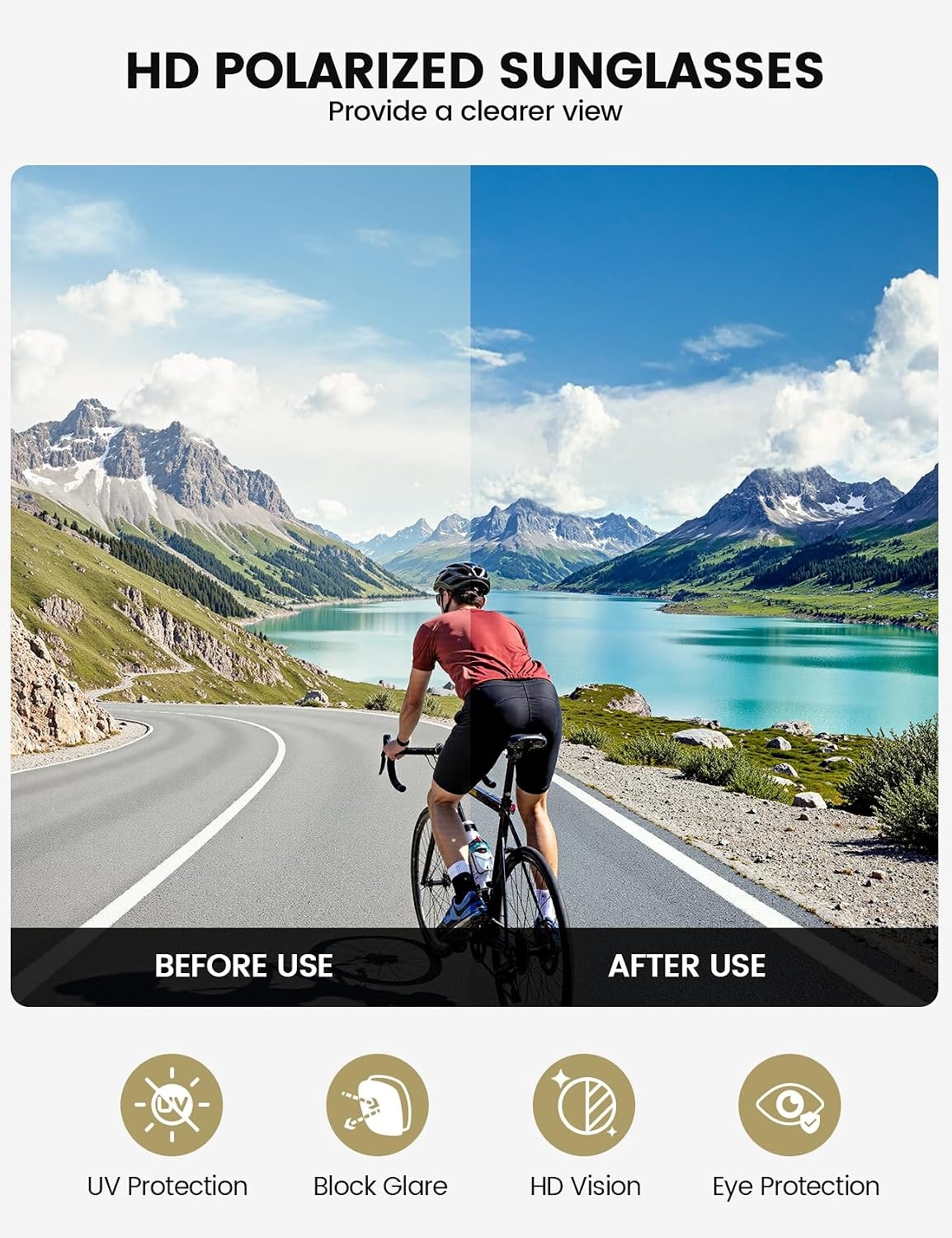 image:imageLamicall 24g Polarized Sports Sunglasses for Men Women UV400 Protection Sun Glasses for Baseball Running Cycling FishingBlack Framegold Lens